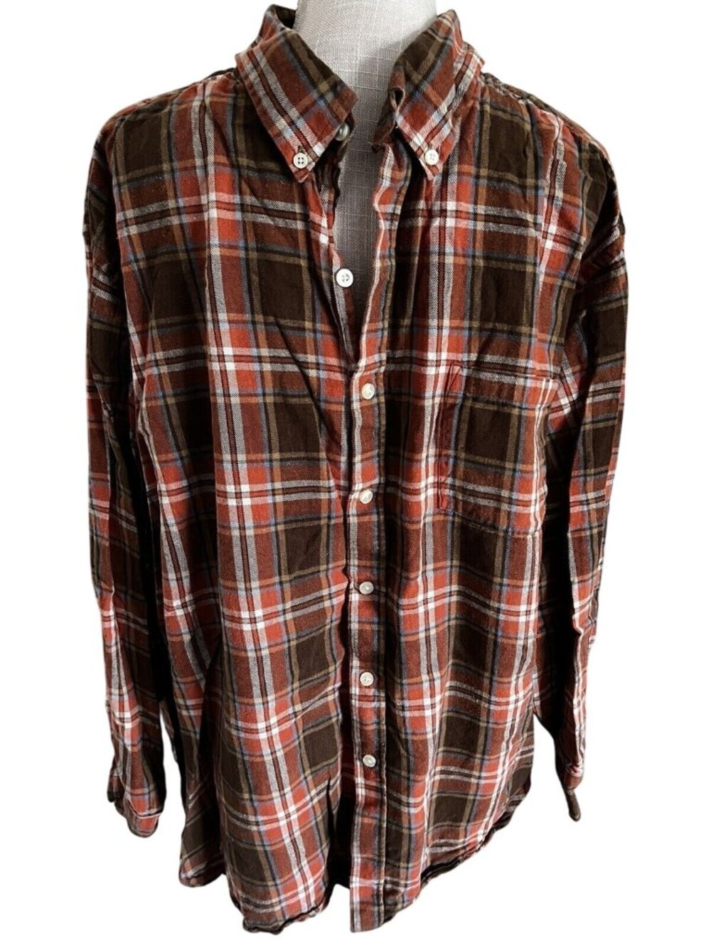 Narragansett Traders Mens Button-Up Plaid Shirt Brown/Orange Long Sleeve 2XL